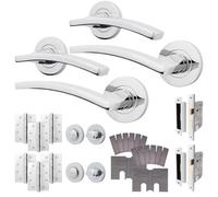 EAI Chrome Fire Door Handle Bathroom Set, Polished Chrome Internal Fir Door Handle with 80mm Lock and 102mm Hinges - 2 Pack Elson Range