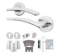 EAI Chrome Fire Door Handle Euro Lock and Cylinder Set, Polished Chrome Internal Fire Rated Door Handle with Locks and Hinges - 1 Pack Elson Range