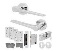 EAI Chrome Fire Door Handle Euro Lock and Double Cylinder Set, Polished Chrome Internal Fire Rated Door Handle Locks Hinges Tarna Range 1 Pack