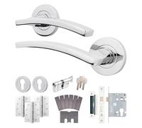 EAI Chrome Fire Door Handle Euro Lock and Thumbturn Cylinder Set, Internal Fir Door Handle with Locks and Hinges - 1 Pack Elson Range