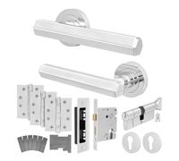 EAI Chrome Fire Door Handle Euro Lock and Thumbturn Cylinder Set, Polished Chrome Internal Fir Door Handle Locks Hinges, Madre Range