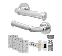 EAI Chrome Fire Door Handle Latch Set, Polished Chrome Internal Fire Rated Door Handle with 76mm Latch and 102mm Hinges, Cerro Range 1 Pack