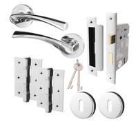 EAI Chrome Key Lock Door Handle Set | Round Internal Door Handles, Sash Lock (80mm), Hinges (76mm) & 2 Escutcheons | Polished Chrome Novoli Range
