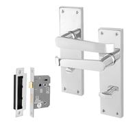 EAI Chrome Victorian Door Handles, 1 Pair of Internal Straight Bathroom Handles on Backplate Polished Chrome, Lock 64mm