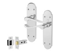 EAI Chrome Victorian Door Handles with Latch, 1 Pair Internal Polished Chrome Victorian Scroll Shaped Backplate, Latch 64mm