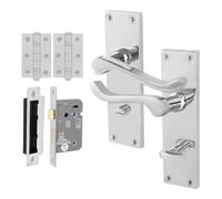 EAI Chrome Victorian Scroll Bathroom Handle Set, 1 Pair Polished Chrome Internal Lever Door Handles on Backplate, Lock 80mm, Hinges
