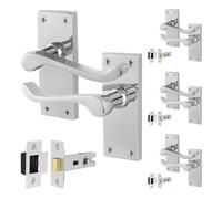 EAI Chrome Victorian Scroll Latch Handle Set, 4 Pairs Polished Chrome Internal Lever Door Handles on Backplate and Latch 64mm