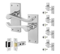 EAI Chrome Victorian Scroll Latch Handle Set, 5 Pairs Polished Chrome Internal Lever Door Handles on Backplate and Latch 64mm