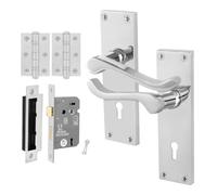 EAI Chrome Victorian Scroll Lock Handle Set, 1 Pair Polished Chrome Internal Lever Door Handles on Backplate, Lock 64mm, Hinges