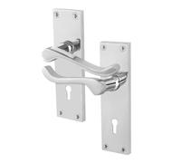 EAI Chrome Victorian Scroll Lock Handles, 1 Pair of Polished Chrome Internal Lever Door Handles on Backplate
