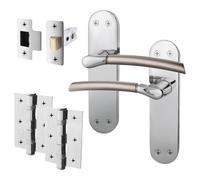 EAI Door Handle Latch Set - Duo Finish | 1 Pair Satin Nickel and Polished Chrome Internal Lever Latch Handles on Backplate with Latch (64mm) & Hinges (76mm)