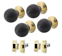 EAI Ebony Wood Door Knob Set | 2 Pairs of Mortice Knobs (55mm) & Latches (76mm) for Internal Doors