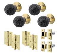 EAI Ebony Wood Door Knobs with Latch 76mm and Hinges, 2 Pack
