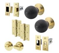 EAI Ebony Wood Door Knobs with Latch and Deadbolt 76mm, Hinges, 1 Pack