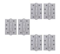 EAI Fire Door Hinges Satin Stainless Steel Heavy Duty Fire Rated Ball Bearing Internal Hinges, 4 Inch/102mm, 3 Pairs