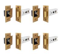 EAI Fire Rated Tubular Latch - Satin Brass 64mm / 2.5 Inch Tubular Latch with 44mm Backset for Fire Doors - Pack of 4