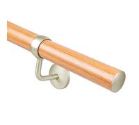 EAI Handrails for Stairs | Oak Effect and Brushed Silver Banister Hand Rail KIt 3600mm for Indoor Staircase Includes 3 Rails & 4 Handrail Brackets