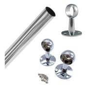 Eai - Hanging Wardobe Rail Kit - 25mm Tube - 2400mm Rail With 2X End Brackets & 1X Centre Brackets - Polished Chrome