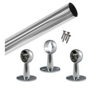 Eai - Hanging Wardobe Rail Kit - 25mm Tube - 2500mm Rail With 2X End Brackets & 1X Centre Brackets - Polished Chrome