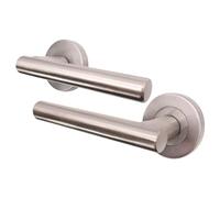 EAI Internal Door Handle Satin Nickel | 1 Pair Satin Lever on Rose Round Handles | Oliena Range