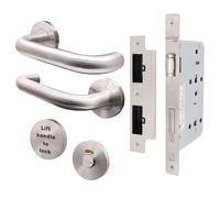 EAI Lift to Lock Return to Door Handle Set with DIN Lock, Satin Stainless