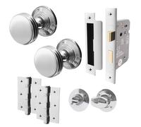 EAI Lined Bathroom Door Knob Set Polished Chrome | 1 Pair of Mortice Knobs (55mm), Lock (80mm) & Hinges (76mm) for Internal Doors