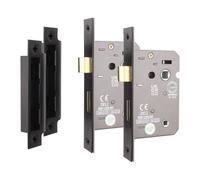 EAI Matt Black Bathroom Lock - Fire Rated & CE Approved Mortice Door Lock 64mm / 2.5 Inch - Pack of 2