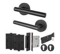 EAI Matt Black Door Handle Euro Lock Thumbturn Cylinder Set, 1 Pair Internal T-Bar Round Rose Door Handles, Locks, Hinges - Oliena