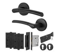 EAI Matt Black Door Handle Euro Lock Turn Cylinder Kit - Bova | Complete Kit with 1 Pair of Door Handles, 78mm Euro Lock, Turn Cylinder, 76mm Hinges and 2 Escutcheons, Fixings Included