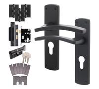 EAI Matt Black Door Handle Fir Euro Lock Turn Cylinder Kit - Elcot | Complete Fir Kit: 1 Pair of Door Handles, 78mm Euro Lock, Turn Cylinder, Hinges, Intumescents, Fixings Included