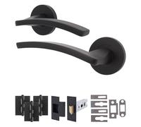 EAI Matt Black Door Handles Fir with Latch, 1 Pack - Elson | Complete Fir Latch Kit: 1 Pair of Door Handles, 76mm Latch, 102mm Hinges, Intumescents, Fixings Included