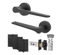 EAI Matt Black Door Handles Fir with Latch, 1 Pack - Tarna | Complete Fir Latch Kit: 1 Pair of Door Handles, 76mm Latch, 102mm Hinges, Intumescents, Fixings Included