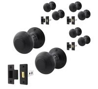 EAI Matt Black Door Knobs with Latch 76mm, 4 Pack - Beehive