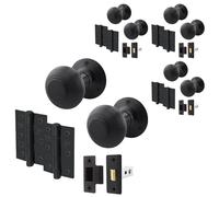 EAI Matt Black Door Knobs with Latch 76mm and Hinges, 4 Pack - Beehive