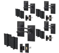 EAI Matt Black Georgian Scroll Door Handle Latch Set - 4 Pairs Internal Handles, Hinges (76mm) & Latch (64mm) - Rope Design