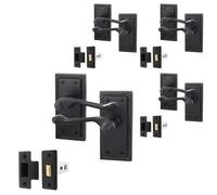 EAI Matt Black Georgian Scroll Door Handle Latch Set - 4 Pairs Internal Lever Latch Handles & Latch (64mm) - Rope Design