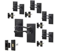 EAI Matt Black Georgian Scroll Door Handle Latch Set - 5 Pairs Internal Lever Latch Handles & Latch (64mm) - Rope Design