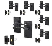 EAI Matt Black Georgian Scroll Door Handle Latch Set - 6 Pairs Internal Lever Latch Handles & Latch (64mm) - Rope Design