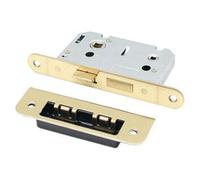 EAI Mortice Bathroom Lock Radius Faceplate - 64mm Case / 44mm Backset - PVD Brass