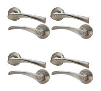 EAI Nickel Internal Door Handle | 4 Pairs Satin Nickel Lever on Rose Round Handles | Novoli Range