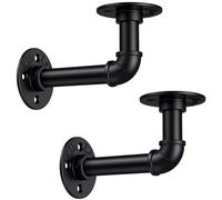 EAI Pipe Shelf Brackets | Matt Black | Cast Iron Scaffold Type | Pack of 2 Brackets | Dual Bracket Length 100/160mm