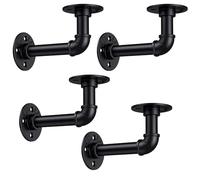 EAI Pipe Shelf Brackets | Matt Black | Cast Iron Scaffold Type | Pack of 4 Brackets | Dual Bracket Length 100/160mm
