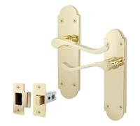 EAI Polished Brass Door Handle Latch Set - Victorian Scroll Shaped | 1 Pair of Internal Handles & Latch (64mm)