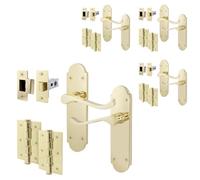 EAI Polished Brass Door Handle Latch Set - Victorian Scroll Shaped | 4 Pairs of Internal Latch Handles & Latches (64mm)
