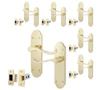 EAI Polished Brass Door Handle Latch Set - Victorian Scroll Shaped | 6 Pairs of Internal Latch Handles & Latches (64mm)