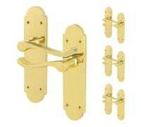 EAI Polished Brass Door Handles, 4 Pairs on Backplate - Victorian Scroll