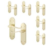 EAI Polished Brass Door Handles - Victorian Scroll Shaped | 6 Pairs of Internal Latch Handles