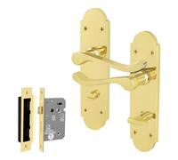 EAI Polished Brass Door Handles with Bathroom Lock 64mm - Victorian Scroll