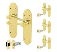EAI Polished Brass Door Handles with Latch 64mm, 4 Pack - Victorian Scroll