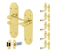 EAI Polished Brass Door Handles with Latch 64mm, 6 Pack - Victorian Scroll